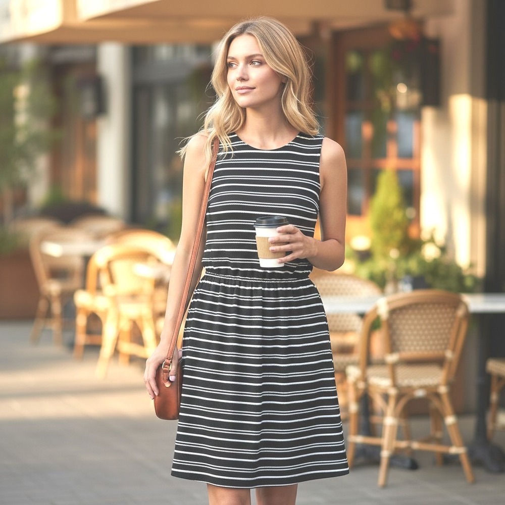 Gap Womens Dress XS Black White Striped Sleeveless Casual Career